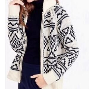 J.Crew Lambswool Womens S Cardigan Sweater Fair Isle Knit Full Zip Nordic Chunky